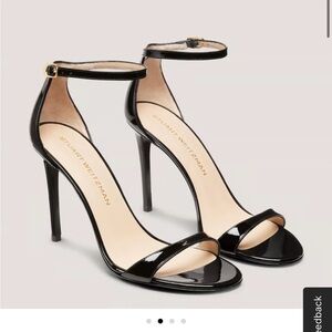 Stuart Weitzman Black Patent Ankle-Strap Stiletto Sandals